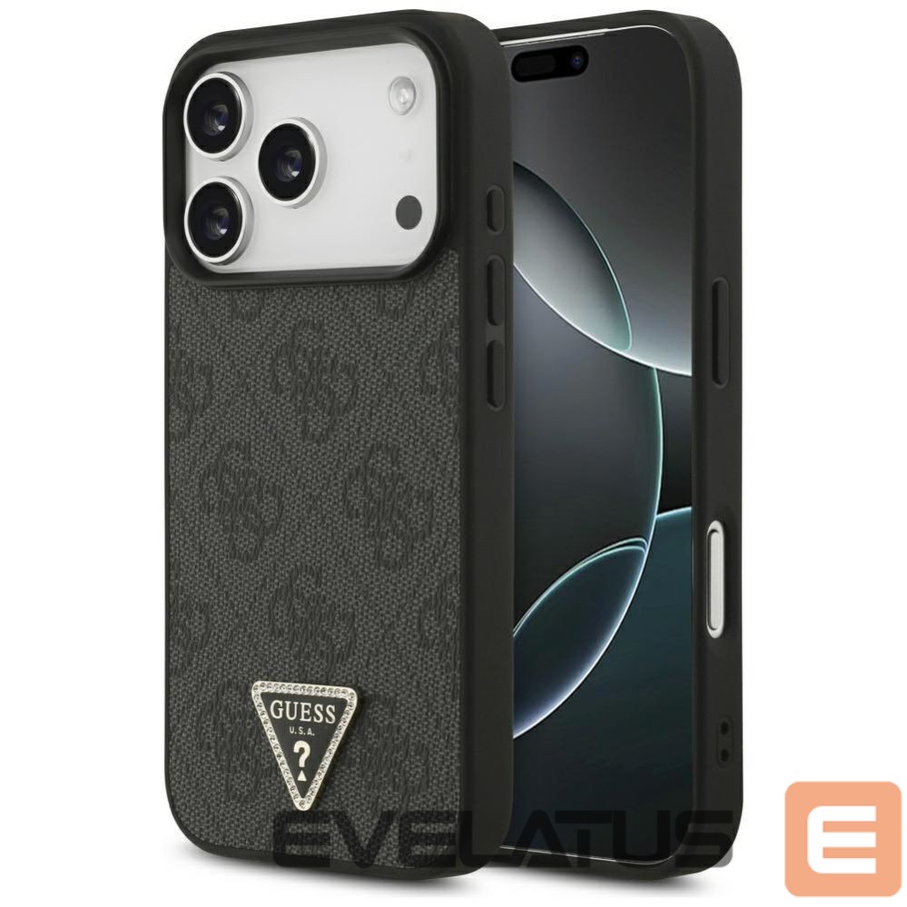 Kitos prekės Guess Guess Leather 4G Triangle Strass MagSafe Case for iPhone 17 Pro - Black