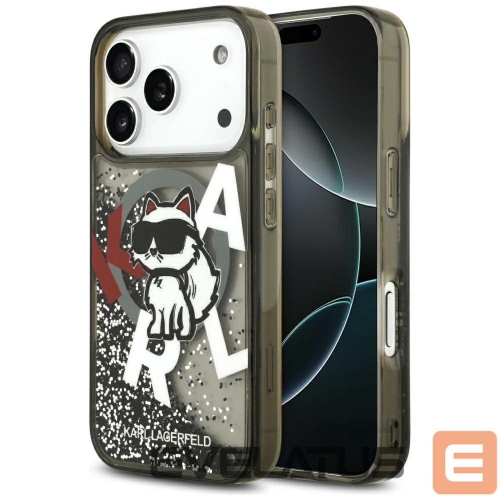 Kitos prekės Karl Lagerfeld Karl Lagerfeld Liquid Glitter Choupette Logo MagSafe Case for iPhone 17 Pro - Black
