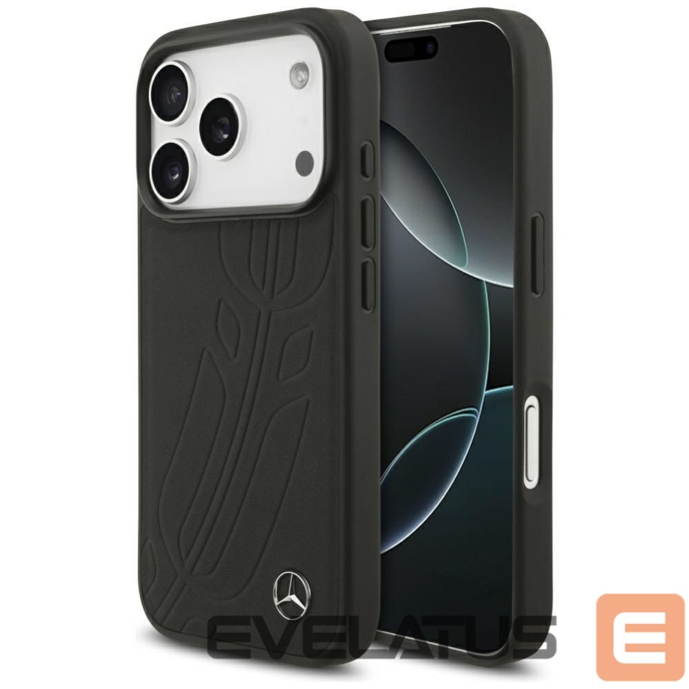 Kitos prekės Mercedes-Benz Mercedes Leather Large Laurel Leave MagSafe Case for iPhone 17 Pro - Black