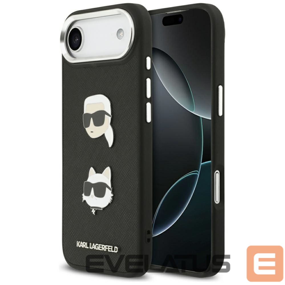 Kitos prekės Karl Lagerfeld Karl Lagerfeld FW Grained Karl & Choupette Heads Pins & Logo iPhone Air Case - Black
