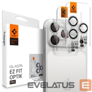 Kitos prekės Spigen  Spigen Optik Pro GLAS.TR ”EZ FIT” Camera Cover 2-pack for iPhone 16 Pro / Max / 17 Pro / Max - Silver 
