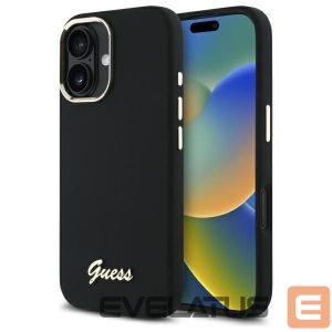 Kitos prekės Guess  Guess Silicone Script Metal Logo & Frame Case for iPhone 16 Plus - Black 