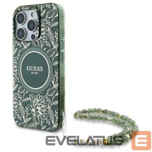 Kitos prekės Guess  Guess IML Flowers Allover Electro With Pearl Strap MagSafe case for iPhone 16 Pro Max - green 