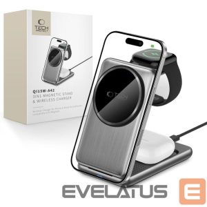 Kitos prekės Tech-Protect  QI15W-A42 3in1 Inductive Charger with MagSafe for Apple Devices - Gray 