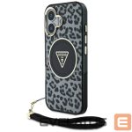 Kitos prekės Guess  Guess HC IML Leopard Triangle Cord Strap MagSafe case for iPhone 16 - black 