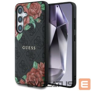 Kitos prekės Guess  Guess Leather 4G Flowers Print Metal Classic Logo MagSafe Case for Samsung Galaxy S25 - Black 