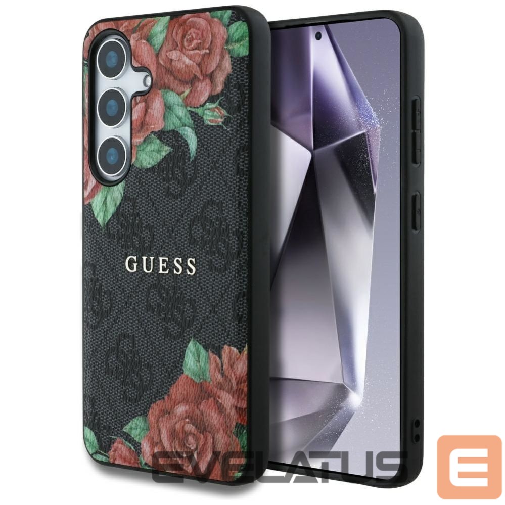 Kitos prekės Guess Guess Leather 4G Flowers Print Metal Classic Logo MagSafe Case for Samsung Galaxy S25 - Black