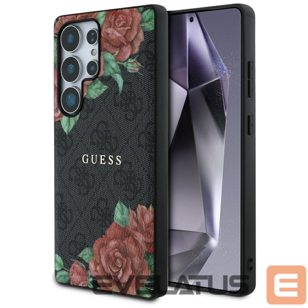 Kitos prekės Guess Guess Leather 4G Flowers Print Metal Classic Logo MagSafe Case for Samsung Galaxy S25 Ultra - Black