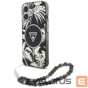 Kitos prekės Guess  Guess Palm Trees Triangle Pearl Strap MagSafe case for iPhone 16 black 
