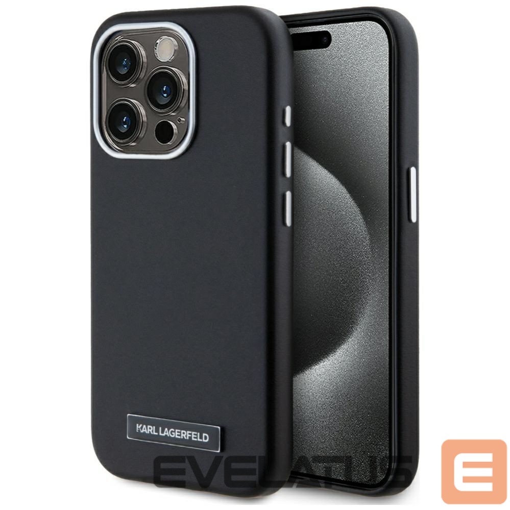 Kitos prekės Karl Lagerfeld Karl Lagerfeld FW Metal Plate MagSafe iPhone 15 Pro Max Case - Black