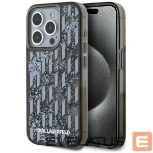 Kitos prekės Karl Lagerfeld  Karl Lagerfeld Liquide Glitter Monogram Gradient iPhone 15 Pro Case - Black 