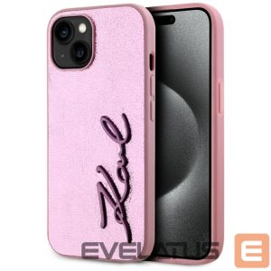 Kitos prekės Karl Lagerfeld  Karl Lagerfeld Wrinkled Metal Signature iPhone 15 Case - Pink 