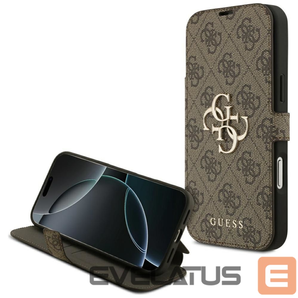 Kitos prekės Guess Guess Book 4G Metal Logo Case for iPhone 17 Pro Max - Brown