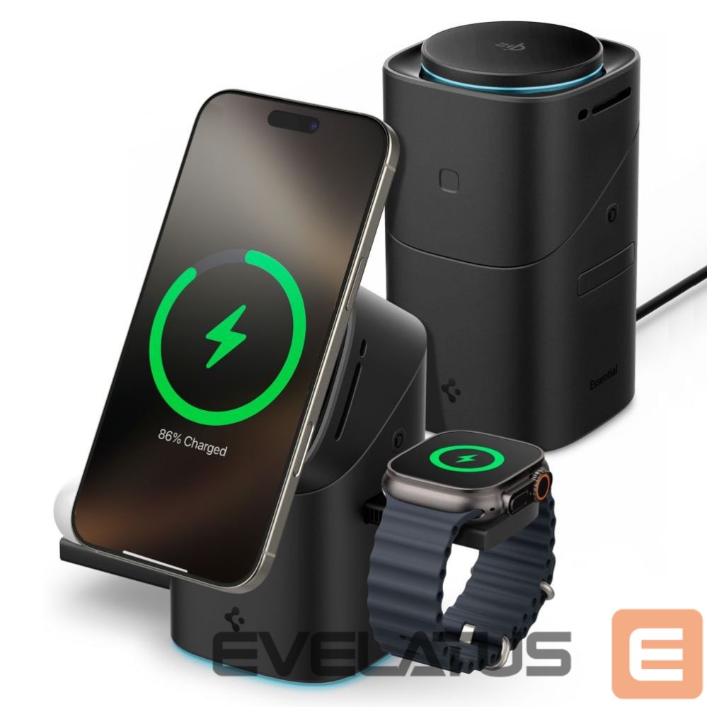 Kitos prekės Spigen Spigen Essential EF223MS 3-in-1 QI2 Wireless Charger - Black
