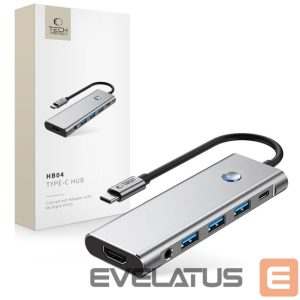 Kitos prekės Tech-Protect  Tech-Protect HB04 HUB Adapter 9in1 USB-C + USB2.0 + USB3.0 + HDMI 4K 60Hz + SD / TF + PD100W + AV3.5 - gray 