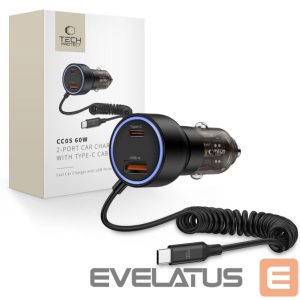 Kitos prekės Tech-Protect  CC05 Car Charger 2-Port PD60 W + USB-C Cable - Black 