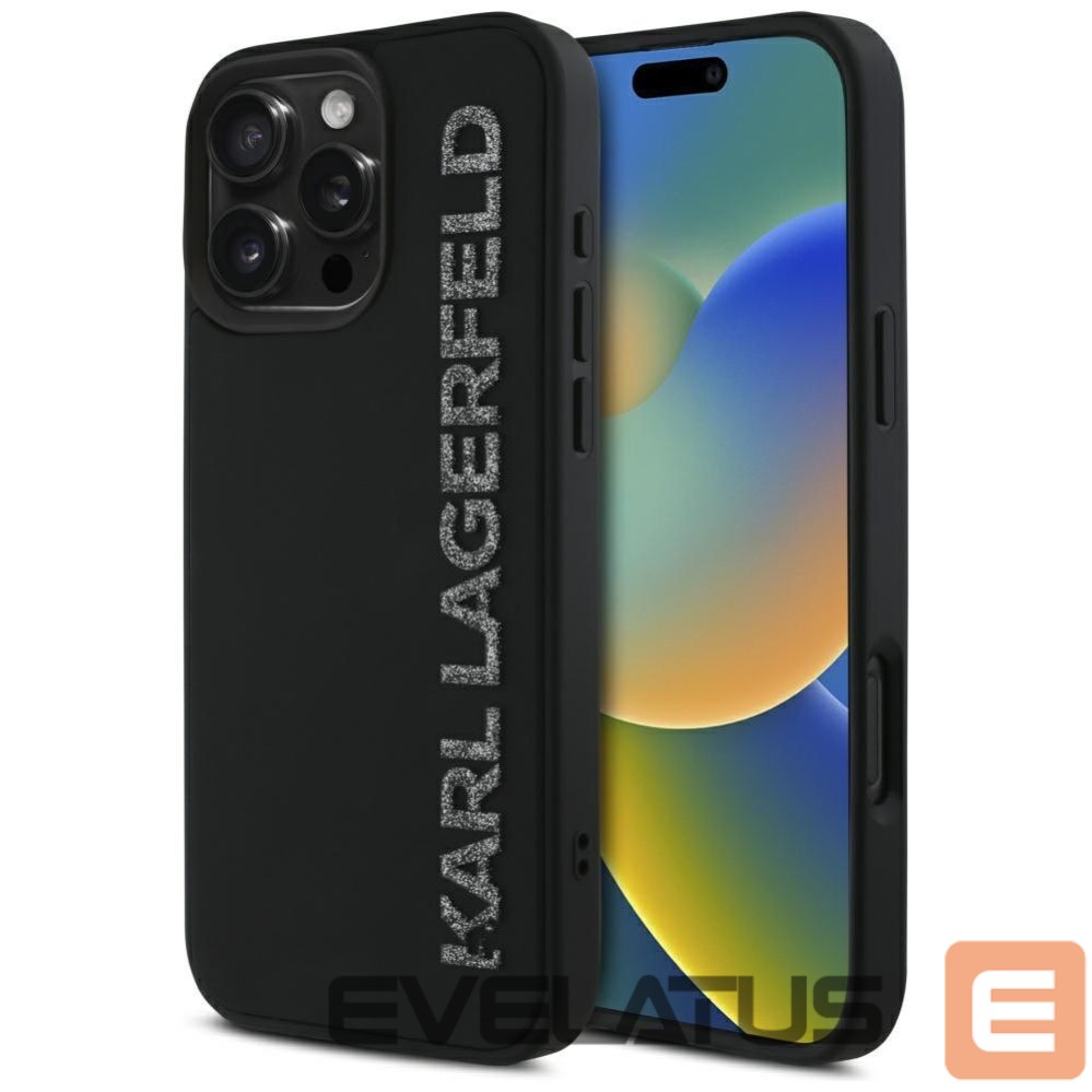Kitos prekės Karl Lagerfeld Karl Lagerfeld HC 3D Rubber Elongated Glitter iPhone 16 Pro Case - Black