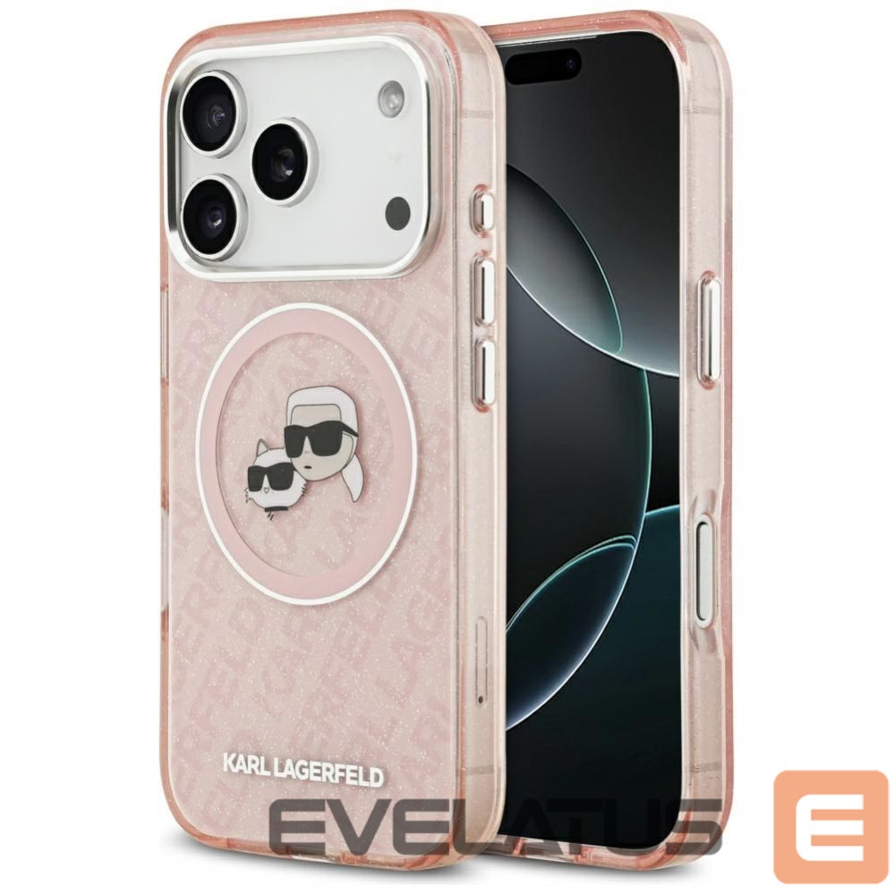Kitos prekės Karl Lagerfeld Karl Lagerfeld IML Glitter Karl & Choupette Heads Logo MagSafe Case for iPhone 17 Pro - Pink
