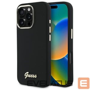 Kitos prekės Guess  Guess Silicone Script Metal Logo & Frame Case for iPhone 16 Pro Max - Black 