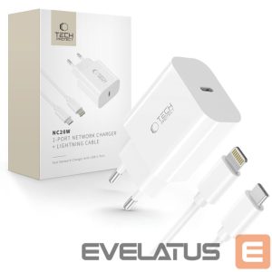Kitos prekės Tech-Protect  Tech-Protect NC20W Wall Charger with 100 cm USB-C / Lightning Cable - White 
