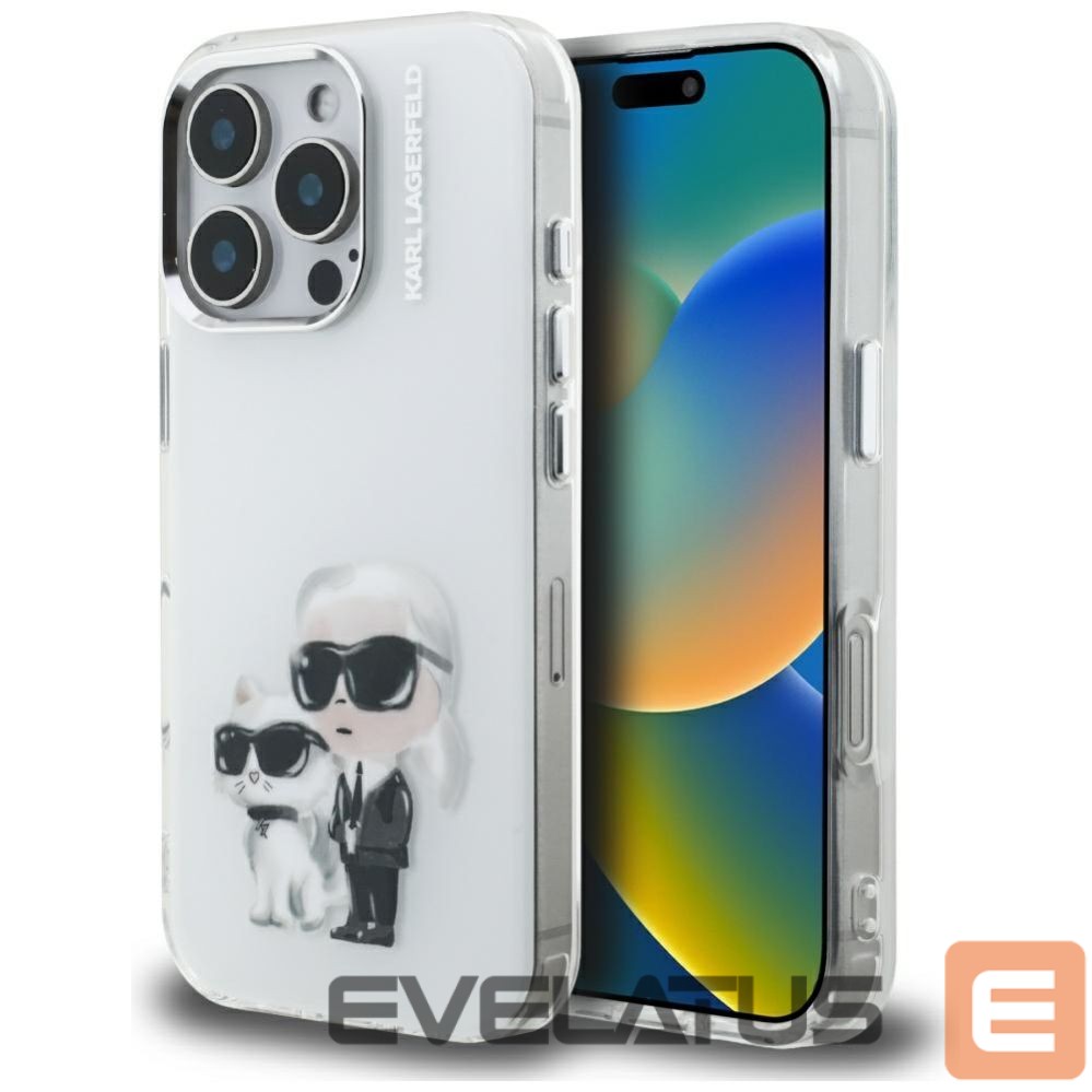 Kitos prekės Karl Lagerfeld Karl Lagerfeld IML Aquarelle Karl & Choupette & Logo iPhone 16 Pro Case - White