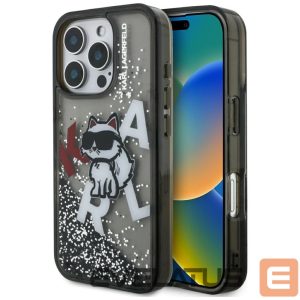 Kitos prekės Karl Lagerfeld  Karl Lagerfeld Liquid Glitter Choupette Logo Case for iPhone 16 Pro - Black 