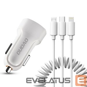 Adapteriai Dudao  Dudao car kit charger 2x USB 2.4A + cable USB 3in1 Lightning / Type C / micro USB cable white (R7 white) 