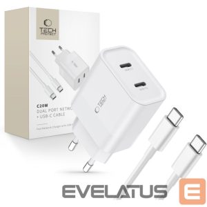 Adapteriai Tech-Protect  White \ USB-C (female) || USB-C (męski) \ z kablem USB-C 