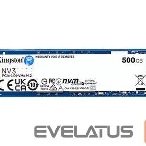 Kietasis diskas SDD Kingston  SSD | NV3 | 500 GB | SSD form factor M.2 2280 | Solid-state drive interface PCIe NVMe Gen 4.0 (x4) | Read speed 5000 MB/s | Write speed 3000 MB/s 