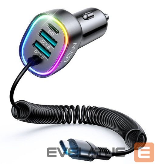 Automobiliniai įkrovikliai Joyroom 4 in 1 fast car charger PD, QC3.0, AFC, FCP with USB Type C cable 1.6m 60W Black