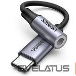 Adapteris Ugreen  USB-C to 3.5mm M/F Cable Aluminum Shell with Braided 10cm (80154) Black Grey