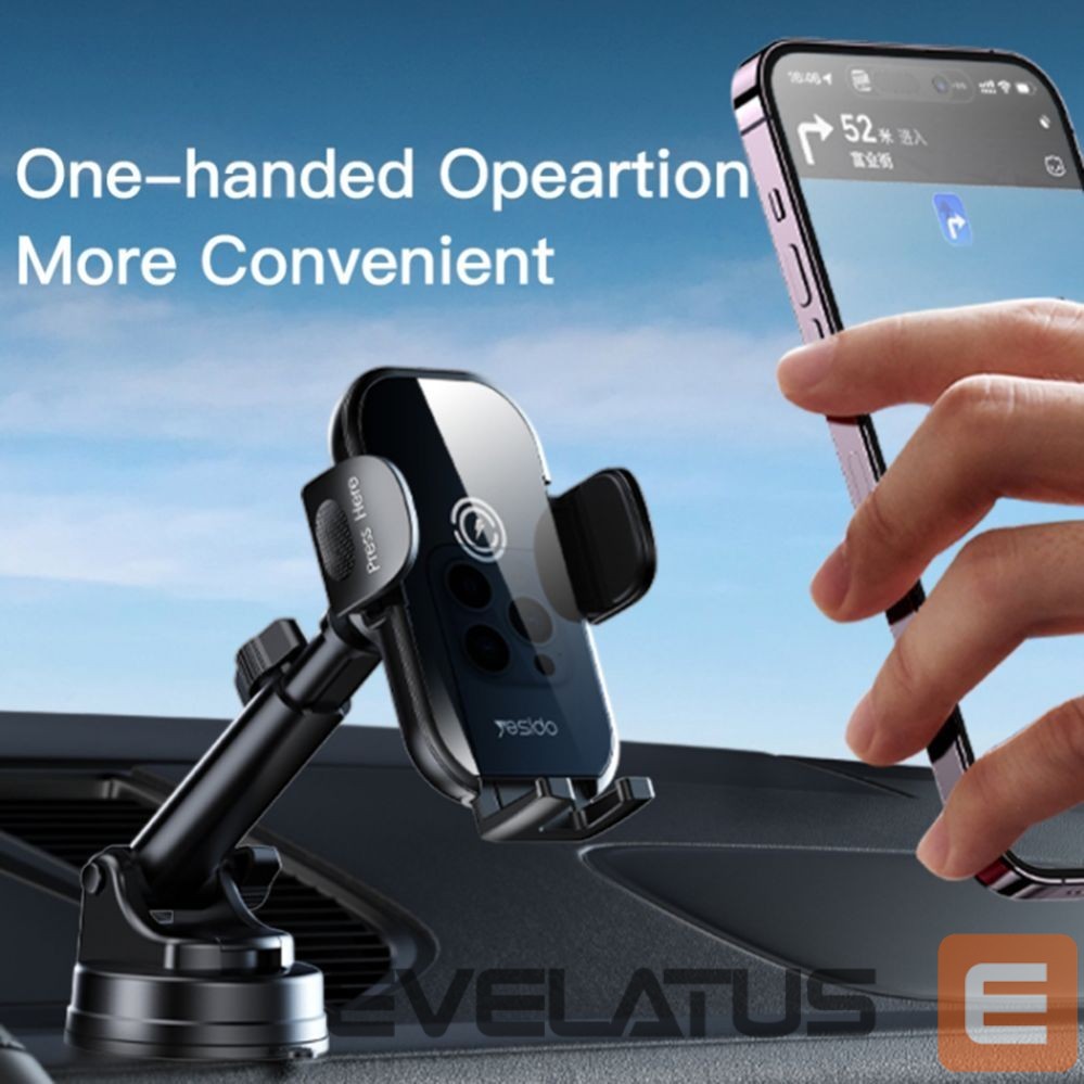 Automatinis laikiklis yesido C197 15W Fast Charging Wireless Car Charger | 360 Rotating Suction Cup Air Vent | Phone Holder Black