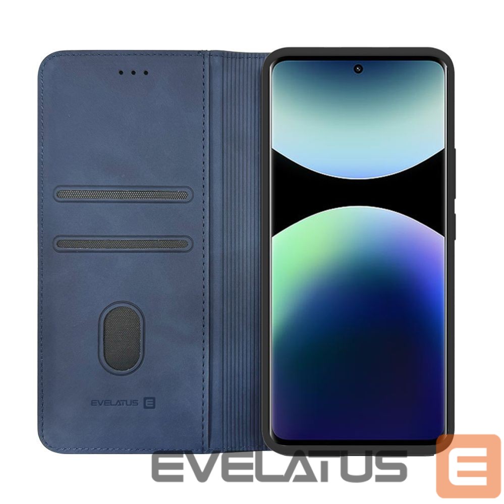 Knygos tipo dėklas dėklai Evelatus Xiaomi Redmi Note 15 5G Book Case Folio Dark Blue