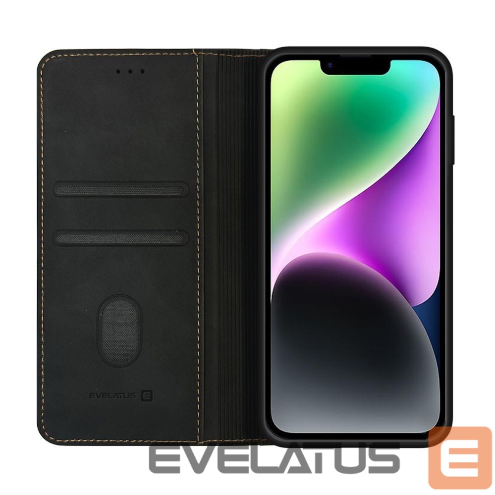 Knygos tipo dėklas dėklai Evelatus Apple iPhone 13 / 14 Book Case Folio Black