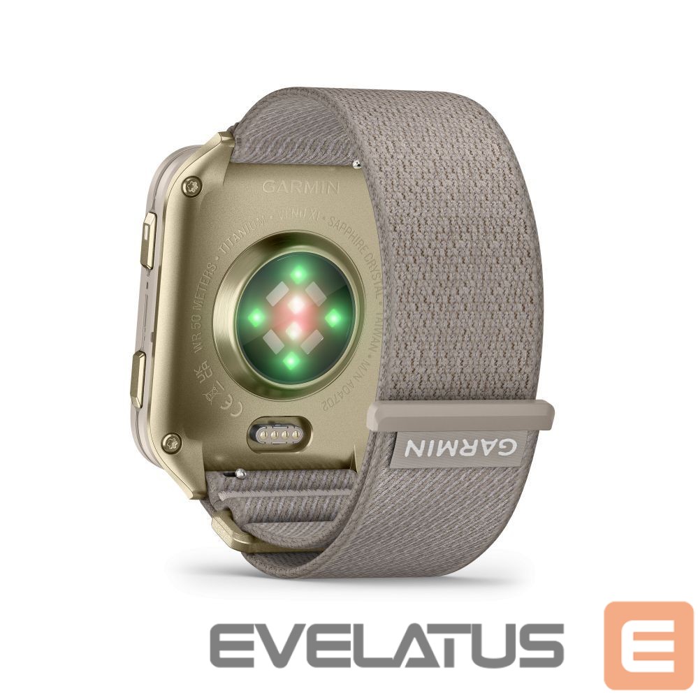 Išmanusis laikrodis Garmin Venu X1 Soft Gold with Titanium Caseback and French Grey Nylon Band