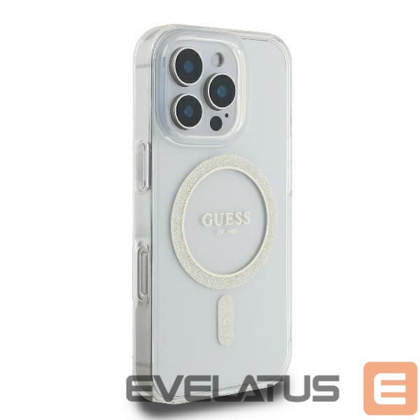 Kitas telefono priedas Guess Guess GUHMP16LHFGERET iPhone 16 Pro 6.3" transparent hardcase IML Glitter Circle MagSafe