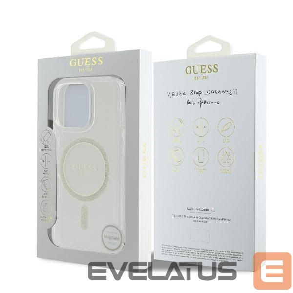 Kitas telefono priedas Guess Guess GUHMP16LHFGERET iPhone 16 Pro 6.3" transparent hardcase IML Glitter Circle MagSafe