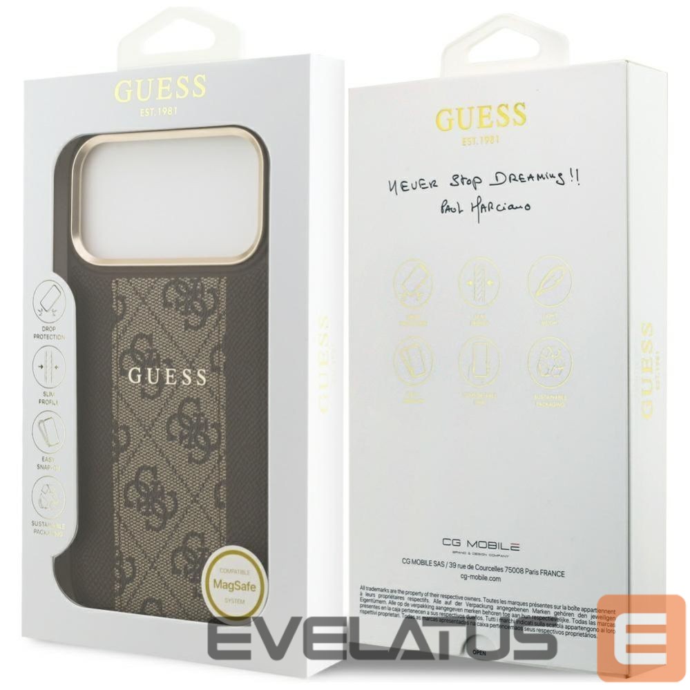 Kitos prekės Guess Guess 4G Stripe MagSafe case for iPhone 17 Pro Max - brown