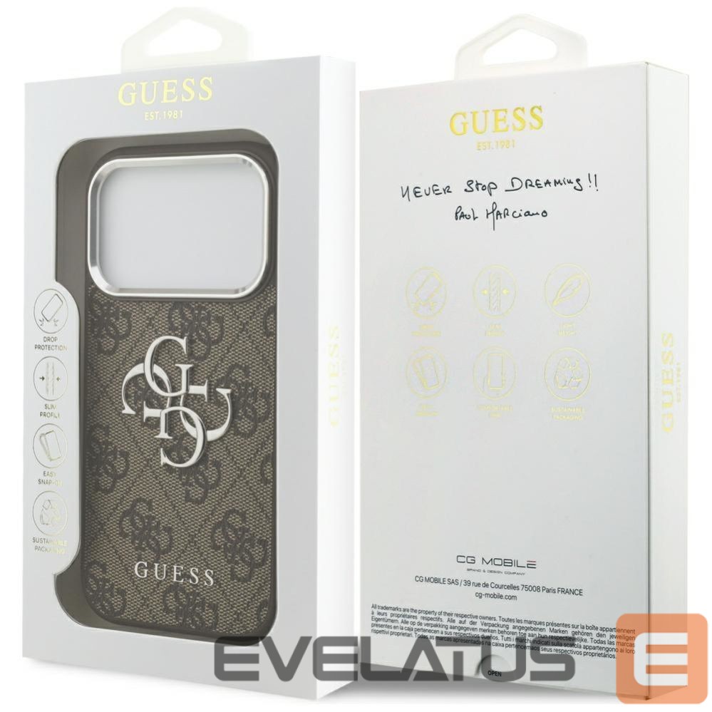 Kitos prekės Guess Guess 4G Big 4G Classic Logo case for iPhone 17 Pro brown - silver
