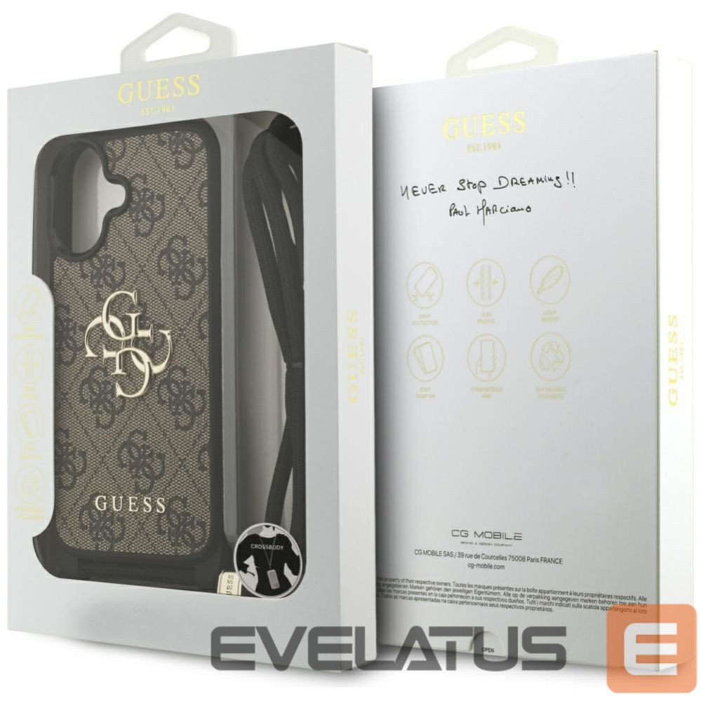 Kitos prekės Guess Guess 4G Big Logo Cord Stap Crossbody Case for iPhone 17 - Brown