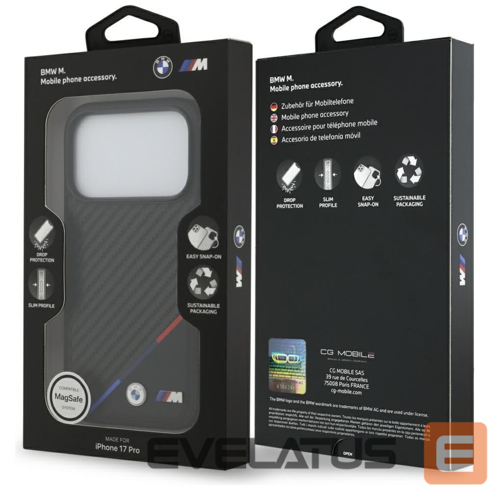 Kitos prekės BMW BMW M Carbon Tricolor Line MagSafe Case for iPhone 17 Pro - Black