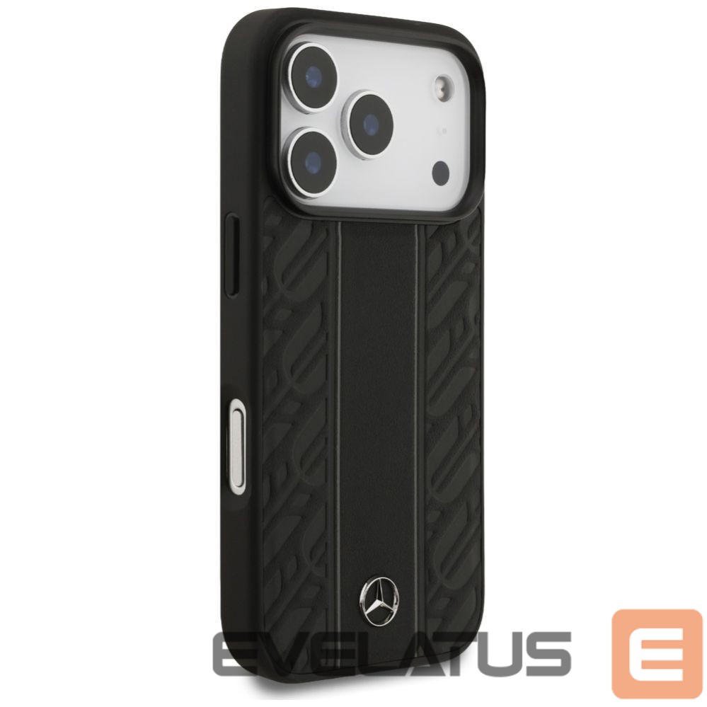 Kitos prekės Mercedes-Benz Mercedes Leather Laurel Leaves Stripes MagSafe Case for iPhone 17 Pro - Black