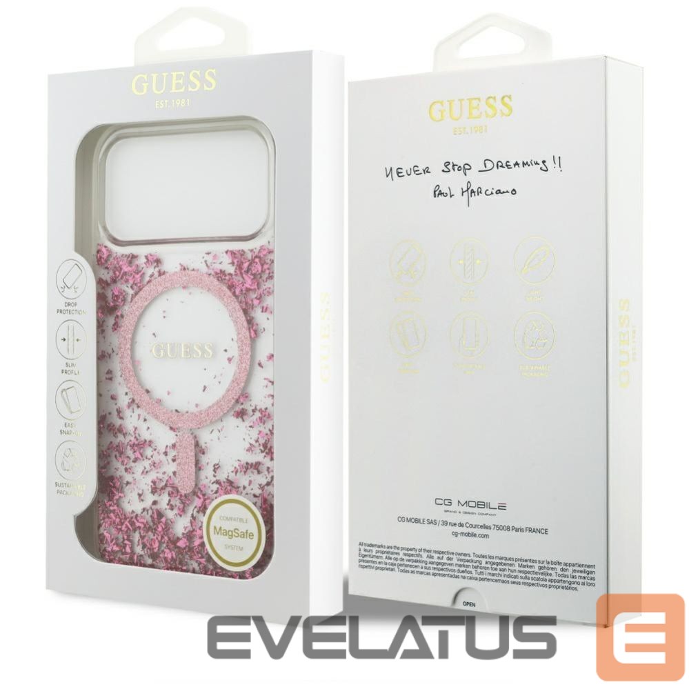 Kitos prekės Guess Guess Resin Bottom Glitter MagSafe Case for iPhone 17 Pro Max - Pink
