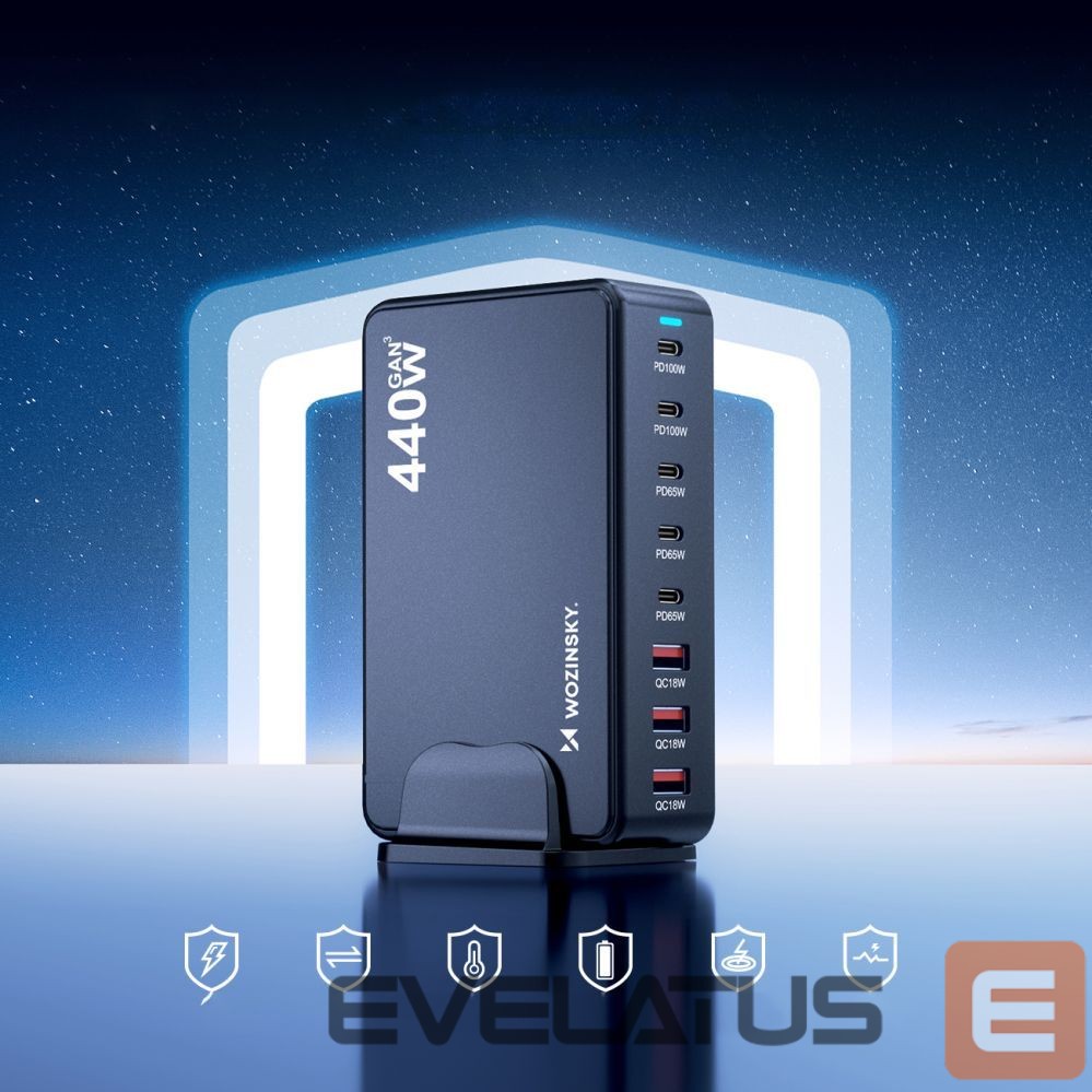 Kitos prekės Wozinsky Wozinsky WSL-440 440W Gan QC3 Charging Station - Black