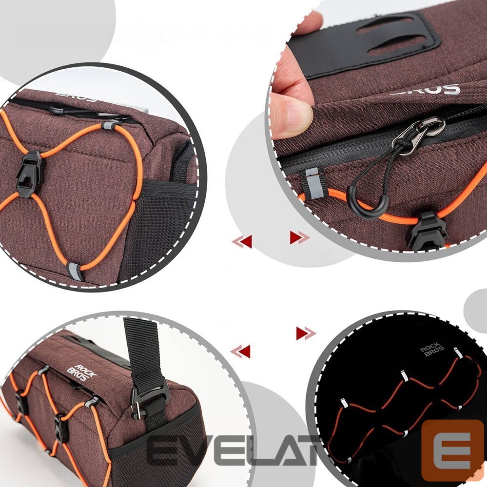 Kitos prekės Rockbros Rockbros 30110054003 Handlebar Bicycle Bag 2.2L - Brown