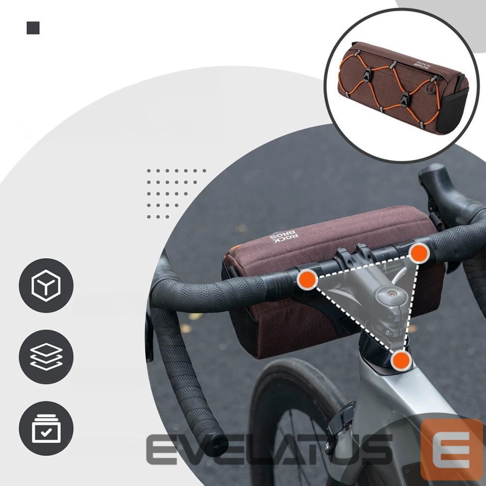 Kitos prekės Rockbros Rockbros 30110054003 Handlebar Bicycle Bag 2.2L - Brown