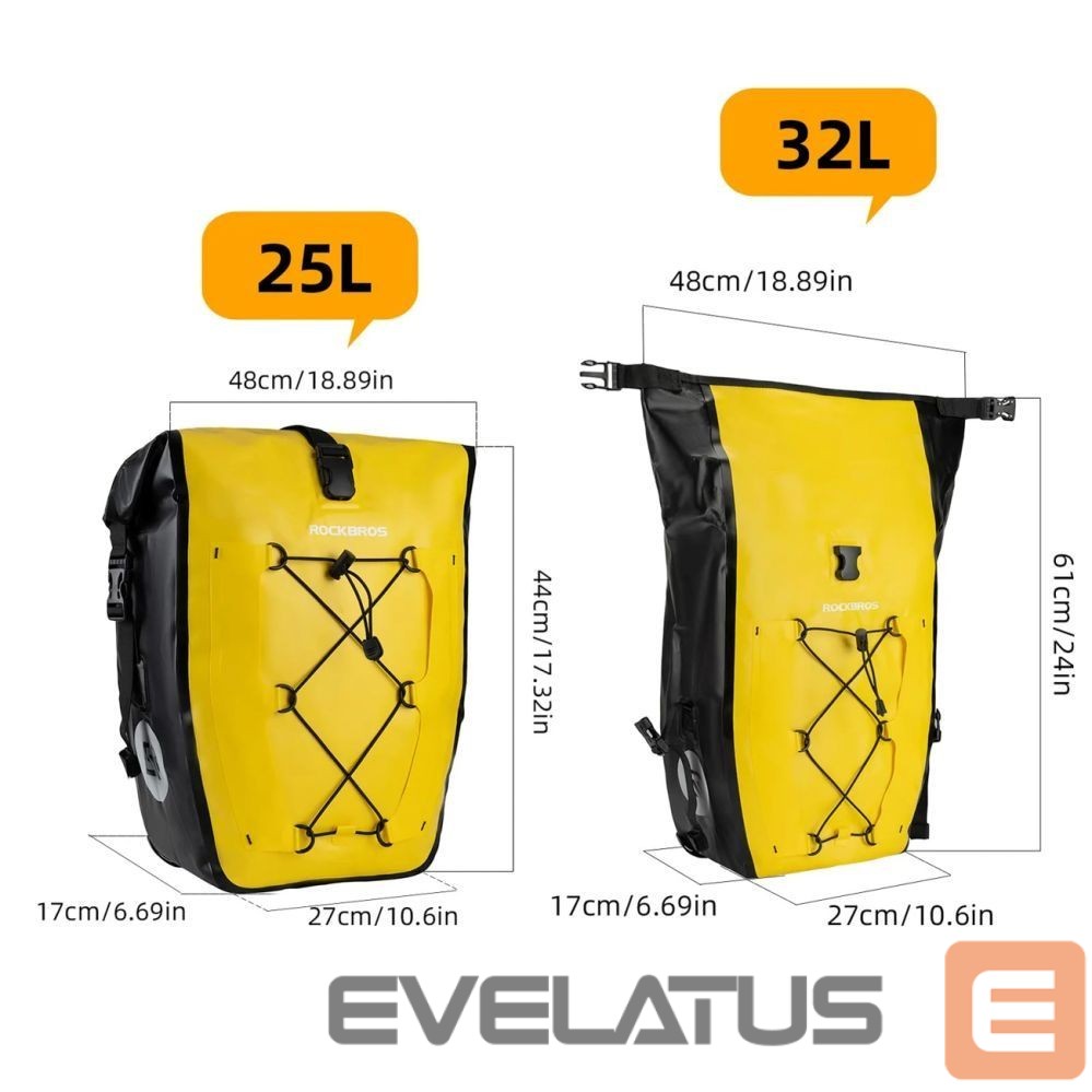 Kitos prekės Rockbros Rockbros 30140022005 Waterproof Bicycle Pannier 25-32L - Yellow