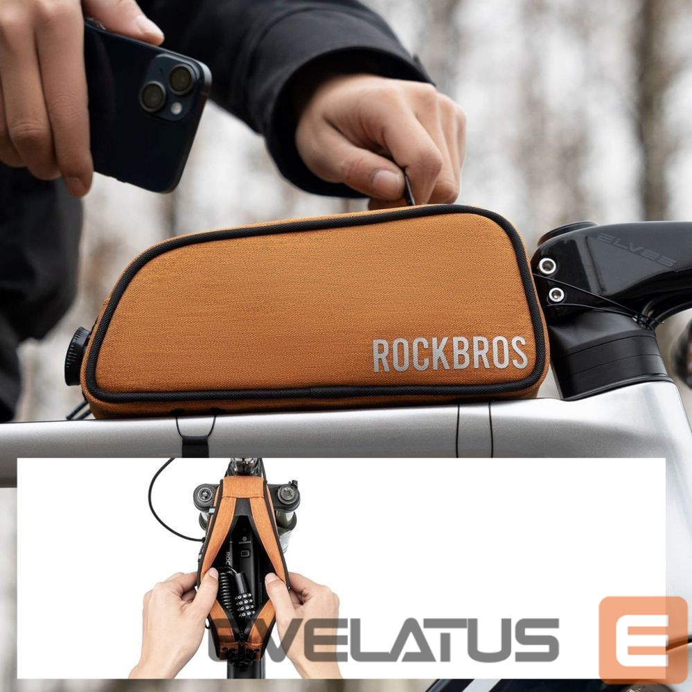 Kitos prekės Rockbros Rockbros 30120045004 ROAD TO SKY bicycle bag for the top frame tube, waterproof, 0.7L - orange