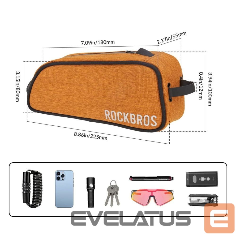Kitos prekės Rockbros Rockbros 30120045004 ROAD TO SKY bicycle bag for the top frame tube, waterproof, 0.7L - orange