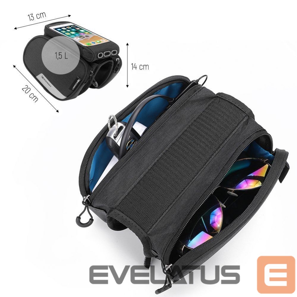 Dviračio priedas Wozinsky Wozinsky frame bike bag + detachable phone cover up to 6.5 "1.5l black (WBB7BK)